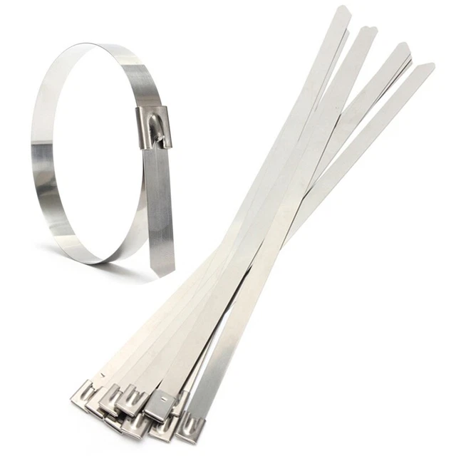 10pcs 0.39"" X 15.75"" Stainless Steel Metal Cable Cable Tie Wrap Spout Q3W8