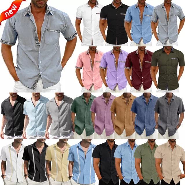 Men's Cuban Guayabera Beach Wedding Short Sleeve Button-Up Casual Dress Shirt ♢