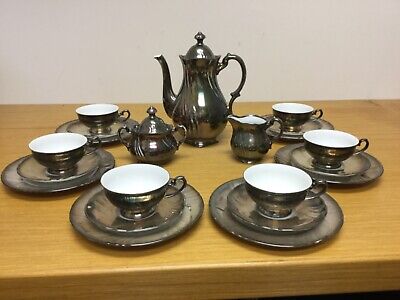 Vintage Dekor RW Bavaria Feinsilber Silver Porcelain 21 Pc. Tea Service Set