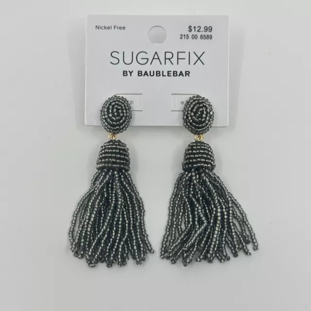 Sugarfix By Baublebar Earrings Black Gray Beaded Tassel Dangle Statement