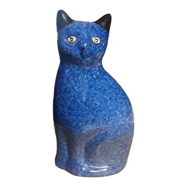 Vtg Ceramic Speckled Blue Cat Spongeware Calico China 10.25"Figurine Handpainted