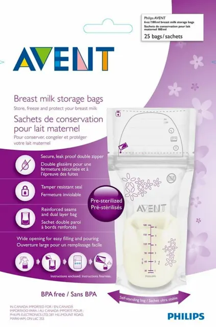 Avent - Breast Milk Storage Bags 25 PACK Store Sachets 180ml Sterilised Feeding