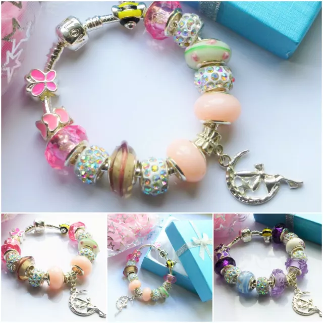 Moon Fairy charms bracelet pink blue purpal green or plain for kids women girls 2