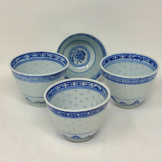 Set of 4 Rare Porcelain Chinese Rice Grain Tea Sake cup 70ml DRAGON SIGN CHINA