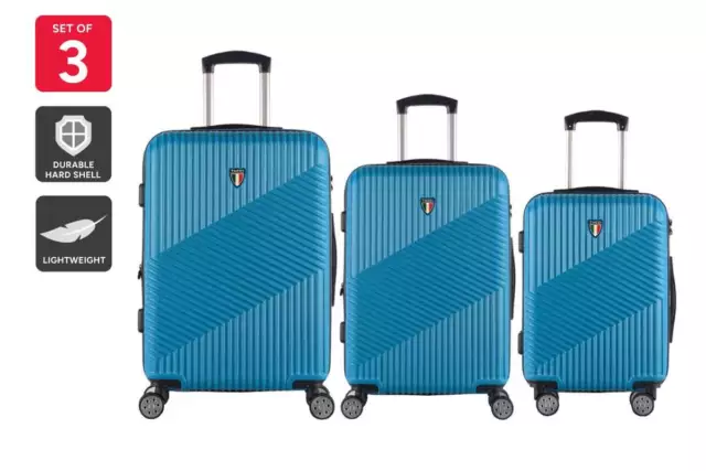 Tucci Italy Guida 3 Piece Luggage Suitcase Set (Blue), Luggage Sets, Sports,