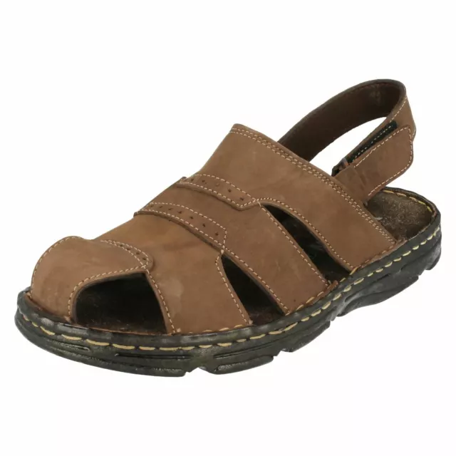 Hommes B208394 Crochet et Boucle Closed Orteil Marron Cuir Sandales Été Moza-X