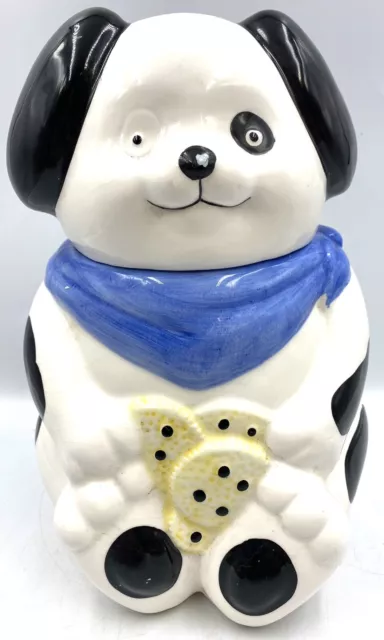 Rare Vintage Cute Ceramic Lidded Cookie Jar Dalmatian Puppy Dog Spot Style VTG