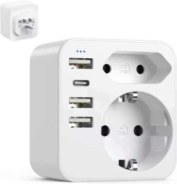 6 in 1 Reiseadapter Steckdose EU nach US Amerika mit 3 USB für Kanada Mexiko