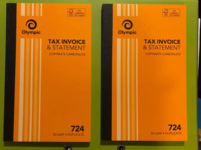 2x Olympic 724 Duplicate Tax Invoice & Statement Book 50 Leaf