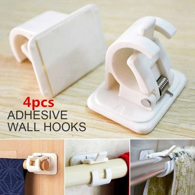 2Set 4Pcs Self-Adhesive Hooks Wall Mounted Curtain Rod Bracket Shower8193