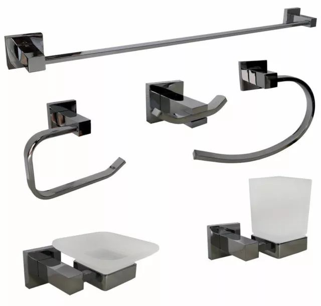 Set 6 accessori da bagno cromo cromati e vetro satinato arredo moderno 52920