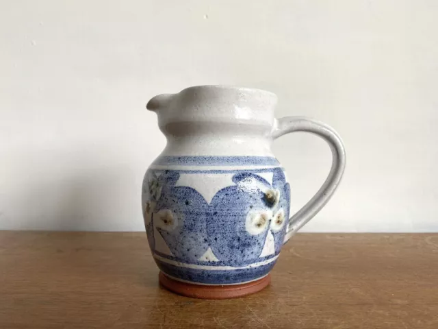 Blue And White Studio Pottery Jug Rustic Pottery Small Pitcher Hand Made Jug