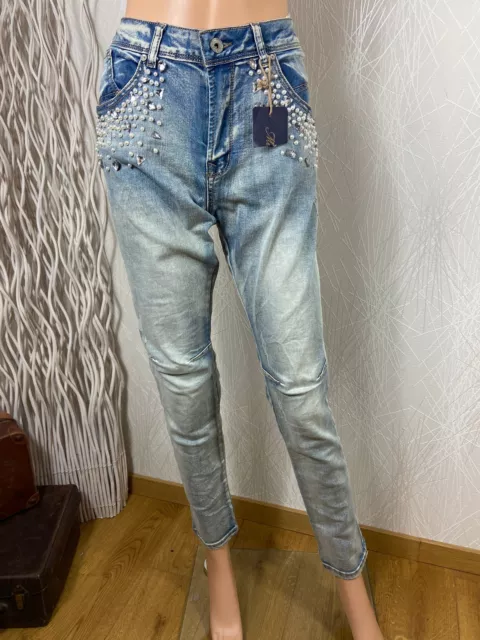 Jeans délavé avec perles coupe skinny BS Jeans - 40 Bleu