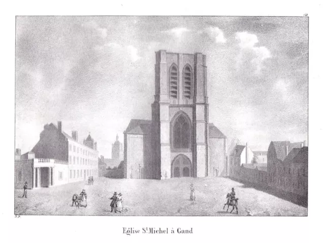 Église St Michael Gent Gand Eglise Flandre Lithographie Cloet Belgique Belgien