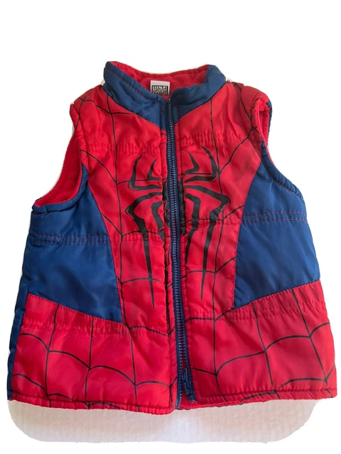Marvel Spiderman Toddler Boys Size 2T Red Blue Nylon Fleece Lined Vest Full Zip