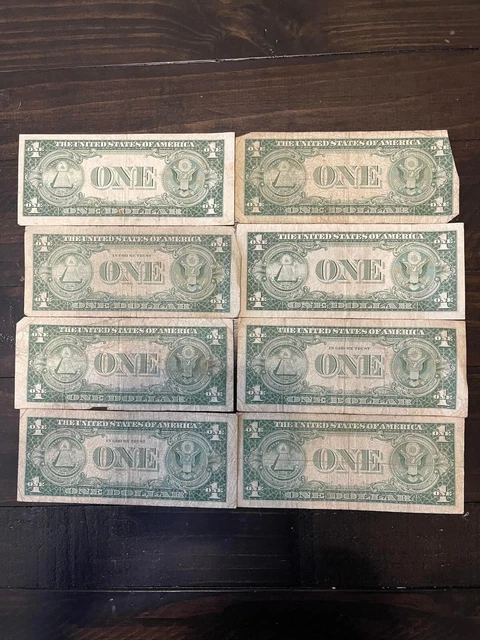 LOT of 8 - 1935 Silver Certificate BLUE SEAL $1 - G,F, H,E Series US OLD MONEY 2