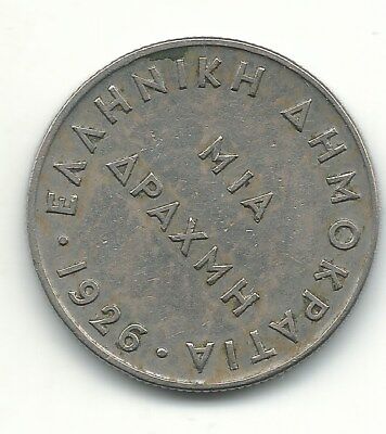A High Grade Xf 1926 Greece  1 Drachma Coin-Athena Goddess-Mar131