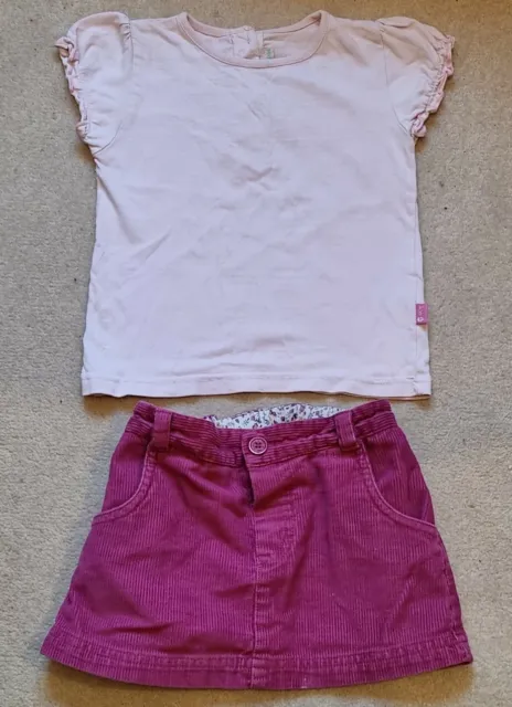 Girls Bundle Jojo Maman Bebe Pink Skirt & Short Sleeve Tshirt Top Age 2 - 3