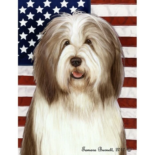 Patriotic (D2) Garden Flag - Brown and White Bearded Collie 324821