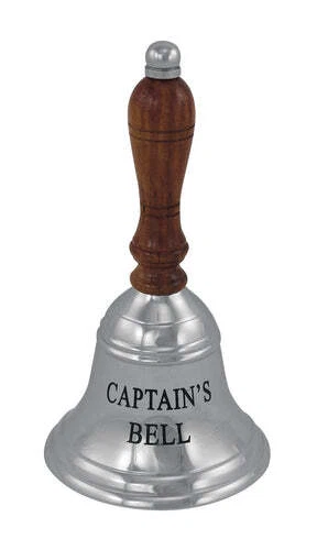 Handglocke - CAPTAIN´S BELL, Messing vernickelt, mit Holzgriff, H: 16cm, Ø: 8,5c