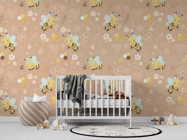 3D Hand Drawn Pattern Bee Floral Wallpaper Wall Murals Removable Wallpaper 2