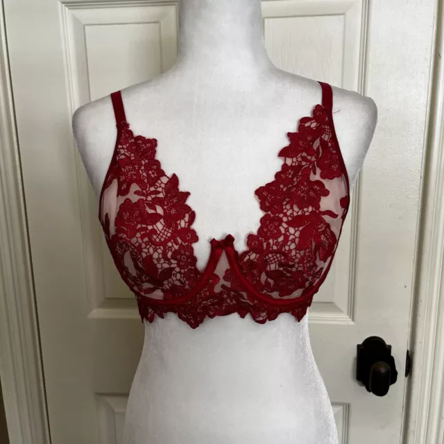 Coquette Women’s M Red Lace Mesh Underwire Lingerie Bra-A6