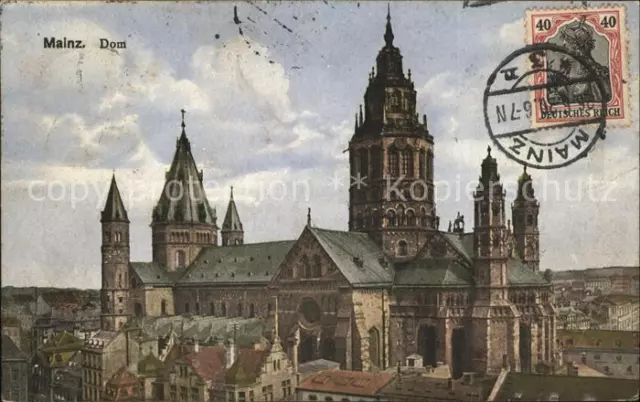 41743986 Mainz Rhein Dom Stempel auf AK Mainz