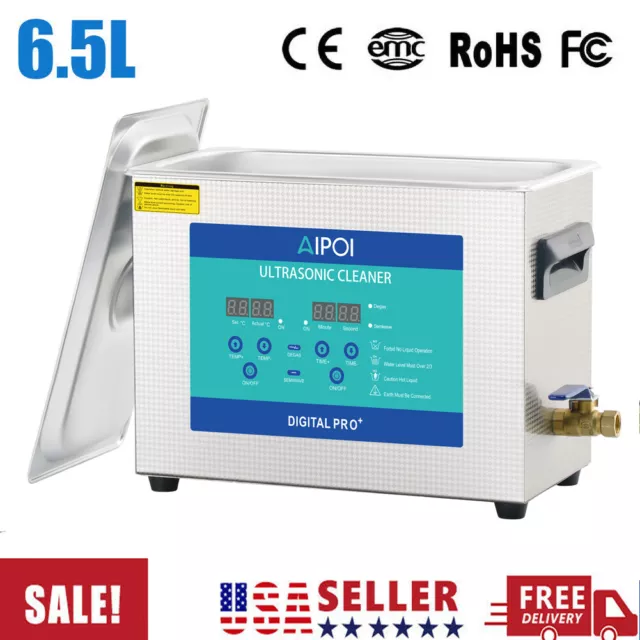 Digital 6.5L Ultrasonic Cleaner Stainless Steel Ultra Sonic Bath Heater Timer US