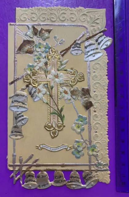 Santino Holy Card In Rilievo, Croce Con Rifiniture Color Oro -N.12159