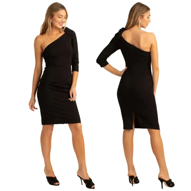 NWT Size 4 Trina Turk Fancy Sheath Dress Black One Shoulder