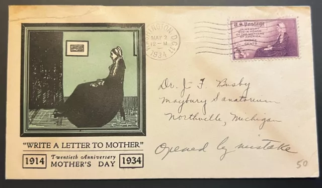 Mother's Day #738 May 2 1934 Washington Dc First Day Cover (Fdc) Bx4