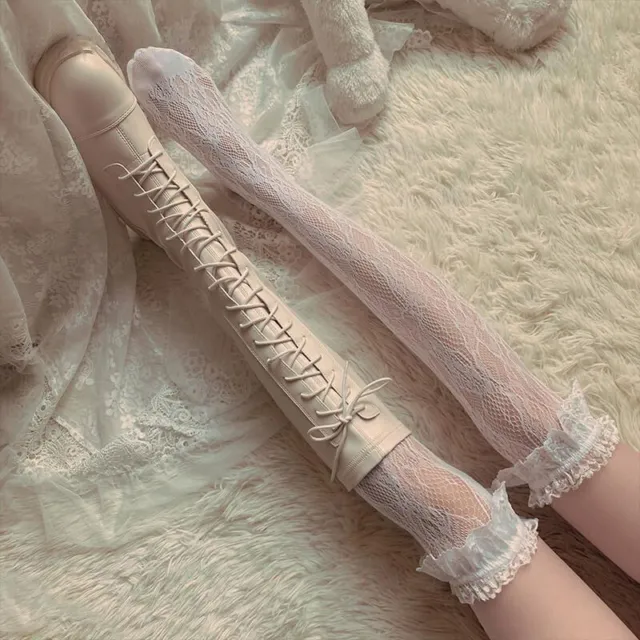 Calze in pizzo Lolita donna coscia trasparenti sopra il ginocchio JK lunghe stocA-H7