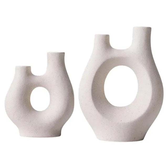 2 piezas jarrón de cerámica estilo macetas minimalista jarrón de mesa adornos