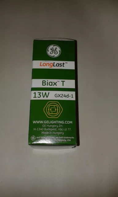 2 x GE  13W  BIAX-T  2Pin Compact Fluorescent Light Bulbs 840 Cool White GX24d-1