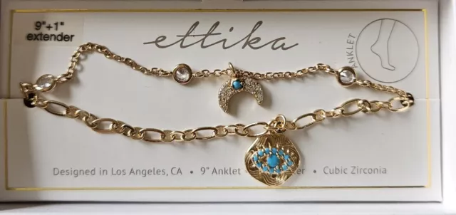 2 PCS ETTIKA HAMSA EYE STONES  18k GP TURQUOISE Layered ANKLETS ANKLET BRACELET 3