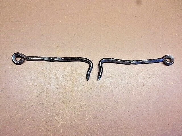 Two (2) Vintage 6" Hand Forged 6" Wrought Iron Barn Door Hook Gate Latches LQQK!