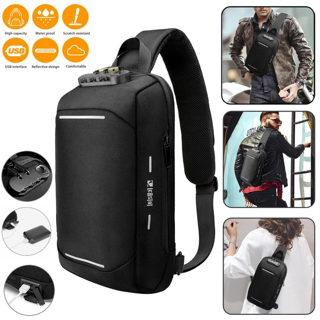 Mens Chest Pack Shoulder Sling Bag USB Crossbody Anti-theft Waterproof Backpack
