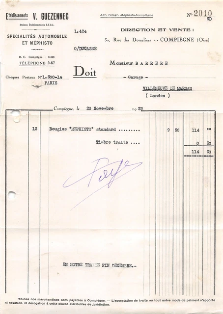 Facture Commerciale Ancienne 1958 - Établissements Girondins D'Importation, Morues Bordeaux