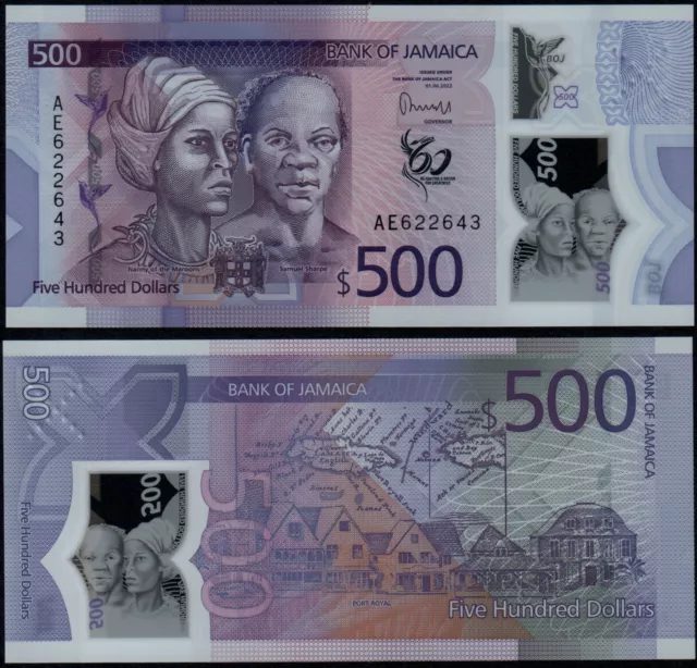 Jamaica 500 Dollars (P New) 2022 (2023) Commemorative Issue Polymer Unc