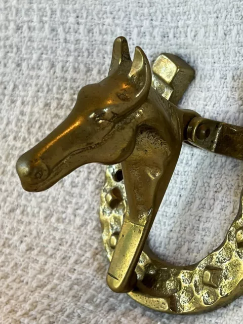 Solid Brass Vintage Horse Shoe Horse Head Door Knocker 3