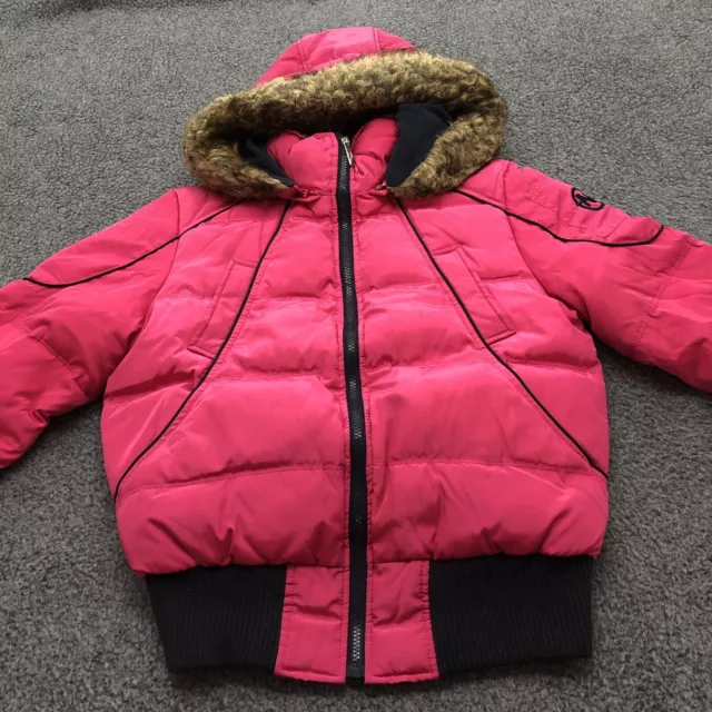 Nautica Down Jacket Women's M Pink Quilted Faux Fur Hooded Puffer Parka Coat