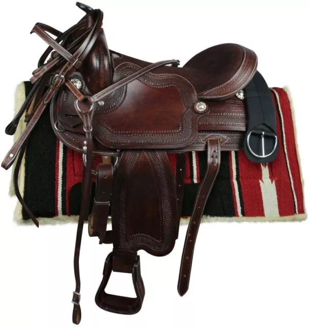 Premium Leather Western Pleasure Trail Barrel Racing Adult Horse Tack Saddle.