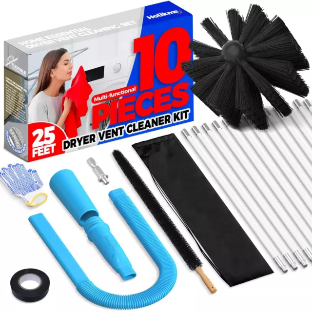 10 PIECES DRYER Vent Cleaner Kit 25 Feet Omnidirectional Dryer Cleaning ...