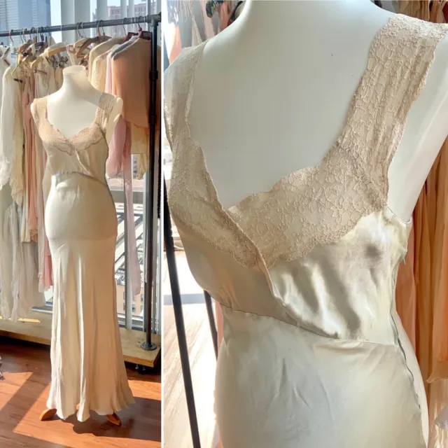 1930s Liquid Satin Bridal Nightgown - 30s Bridal Nightgown - S - M