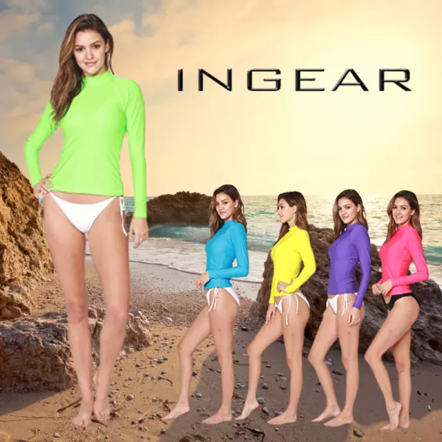 INGEAR Women's UV Sun Protection Long Sleeve Rash Guard Wetsuit Swimsuit Top