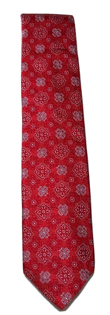DAVIDE DONAHUE H.M.In U.S.A Red Geometric men’s silk tie 60"-3".1/2 Ex. Cond