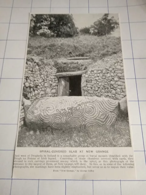 Spiral slab stone new grange burial mounds West of Drogheda Ireland Brugh c 1923