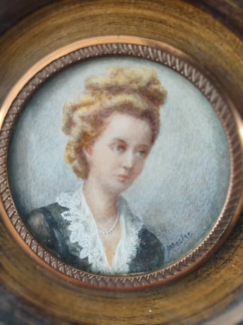 Portrait Miniature Ancien Signé - Personnage Élégant - Objet De Collection Occasion
