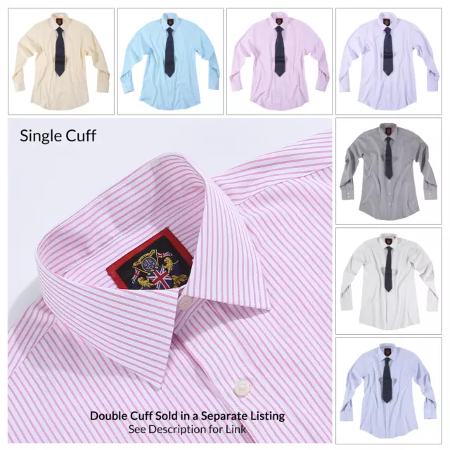 Mens Dress Shirts Regular Fit Formal Office Stripe Pattern,Single Cuffs