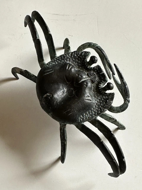 Meiji Period Japanese Bronze Crab Sculpture Antique Signed 5.5”x 3” 1850-1899